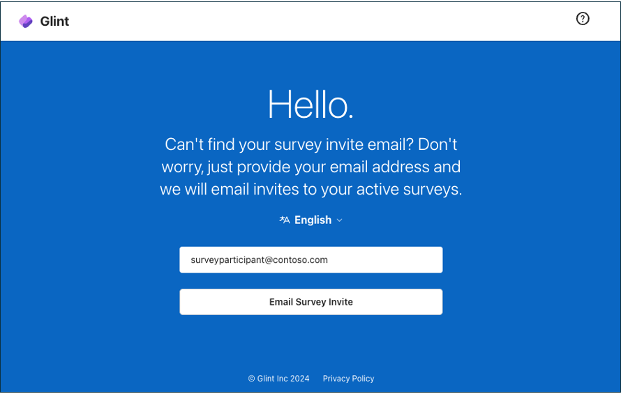 Screenshot della pagina di destinazione del sondaggio Viva Glint di nuovo invio.