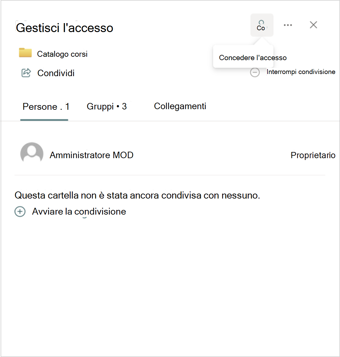 Screenshot delle opzioni di gestione dell'accesso.