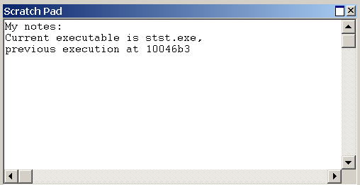 Screenshot di una finestra Di esempio del pad scratch in WinDbg.