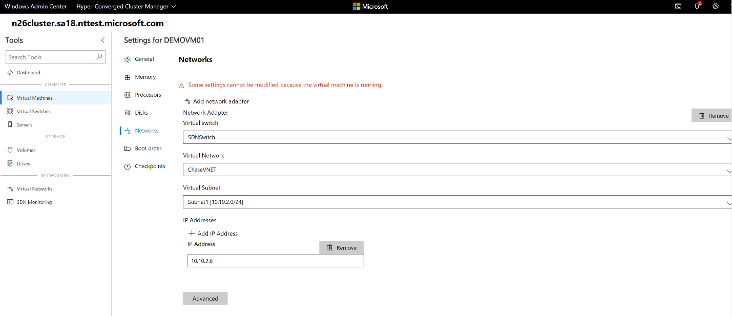 Ecco uno screenshot di come è possibile inserire una macchina virtuale in una rete virtuale.Here is a screenshot of how you can onnect a virtual machine to a virtual network.