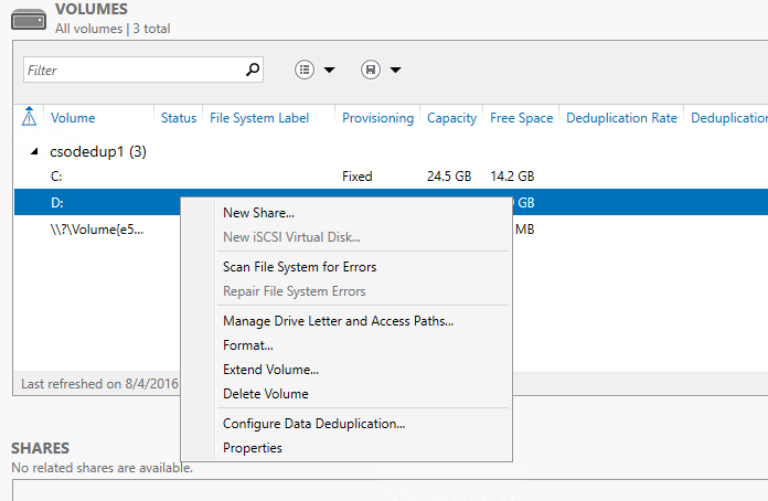 Fare clic su Configura deduplicazione dati