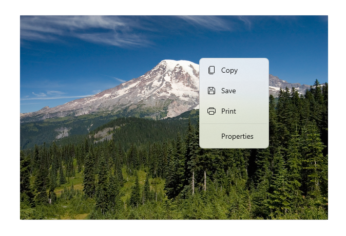 Menu di scelta rapida nella raccolta di Microsoft Foto