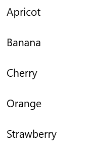 Screenshot di una visualizzazione elenco semplice che mostra un elenco di frutti.