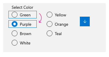 Esempio di spostamento verticale tramite tastiera in un gruppo RadioButtons con più colonne/righe