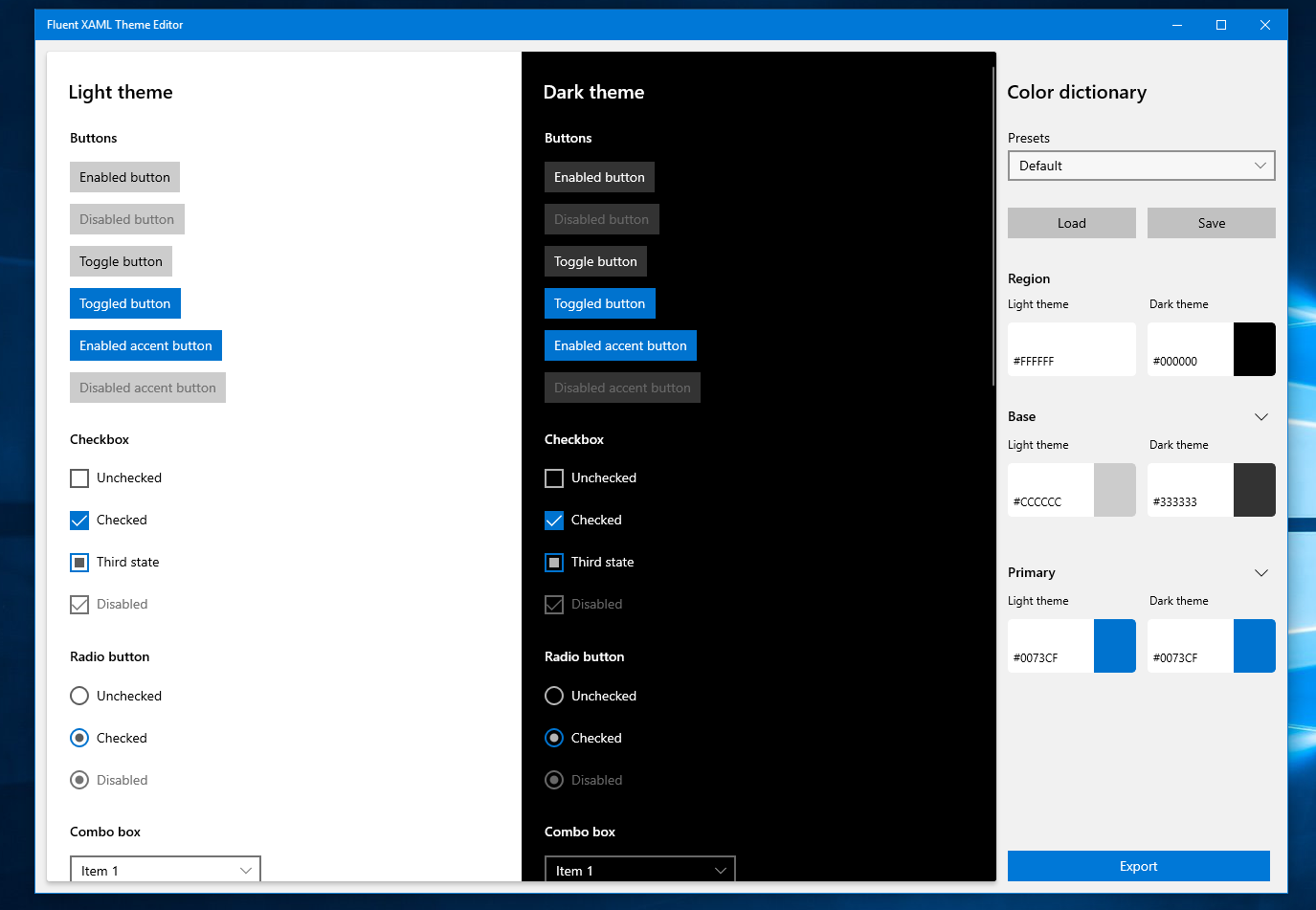 Immagine editor temi Fluent XAML