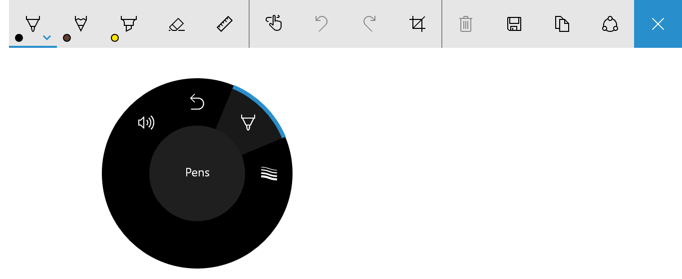 Menu surface Dial con strumento di selezione penna per la barra degli strumenti di Windows Ink