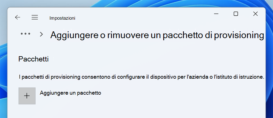 Aggiungere o rimuovere un pacchetto di provisioning.