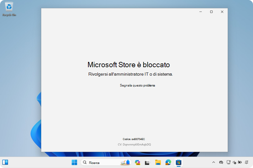 Screenshot dell'app di Microsoft Store che ha bloccato l'accesso.