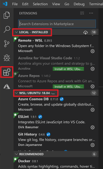 Estensioni di Visual Studio Code locali e remote