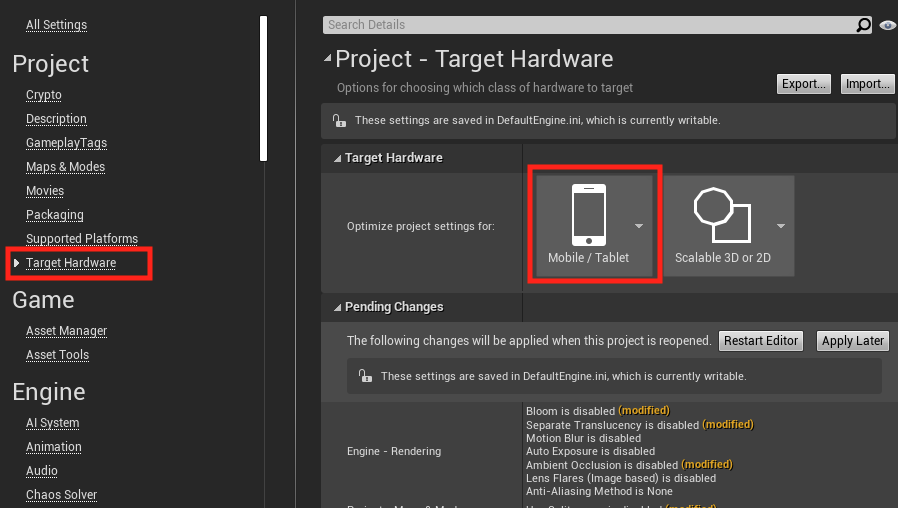 Impostazione di dispositivi mobili come destinazione