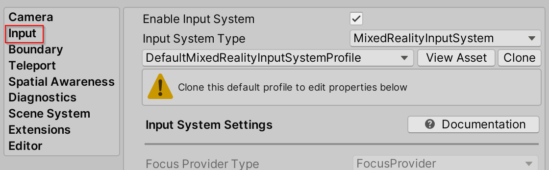 Profilo di configurazione di input 1