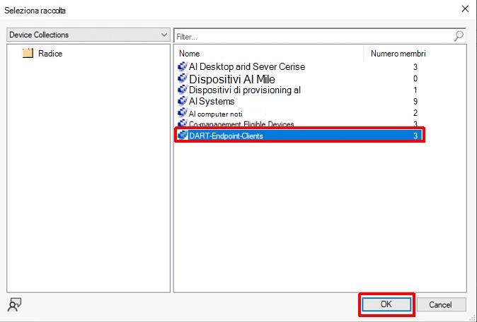 Selezionare la raccolta di dispositivi.