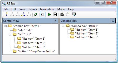 screenshot dell'applicazione uispy con controllo e visualizzazioni contenuto degli elementi casella combinata