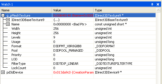 schermata di un oggetto trama diretta3d nella finestra watch