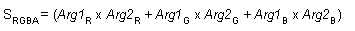 equazione dell'operazione del prodotto punto 3 (s(rgba) = arg1(r) x arg2(r) + arg1(g) x arg2(g) + arg1(b) x arg2(b))