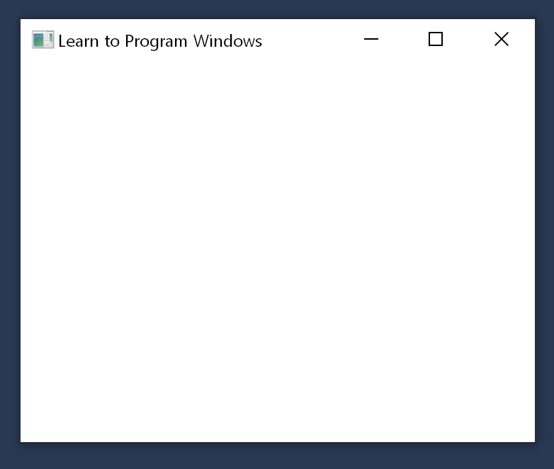 Screenshot del programma di esempio, che mostra che è una finestra vuota con il titolo Learn to Program Windows.