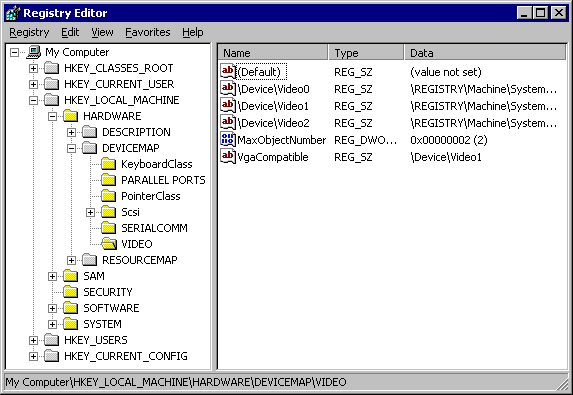 Finestra dell'editor del registro di sistema