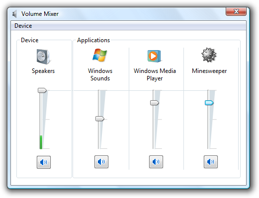 schermata del mixer del volume di Windows 