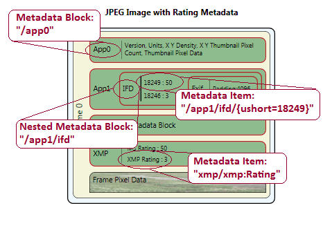 illustrazione dell'immagine jpeg con callout dei metadati