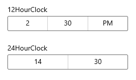 Selezione ora che mostra un orologio di 12 ore e una selezione che mostra un orologio di 24 ore.