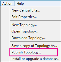 トポロジ ビルダーの [アクション] メニューの [トポロジの公開] オプションのスクリーン ショット