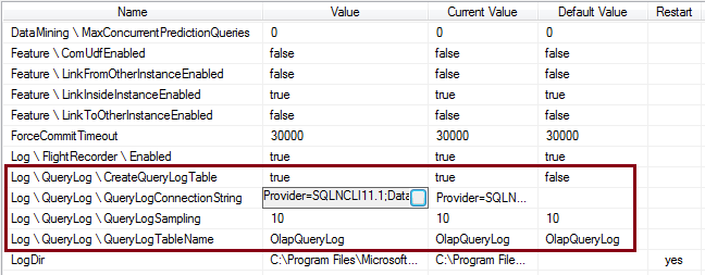 Management Studio でのクエリ ログ設定 Management Studio