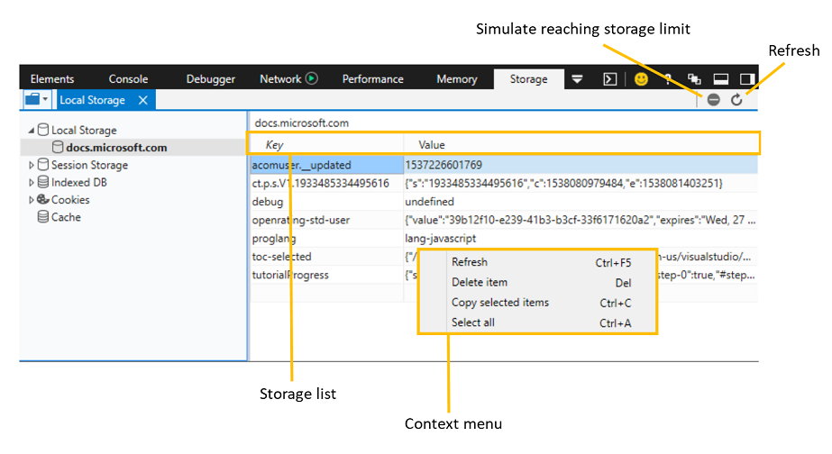 DevTools Storage manager