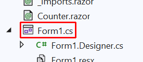 ソリューション エクスプローラーの Form1.cs ファイル。