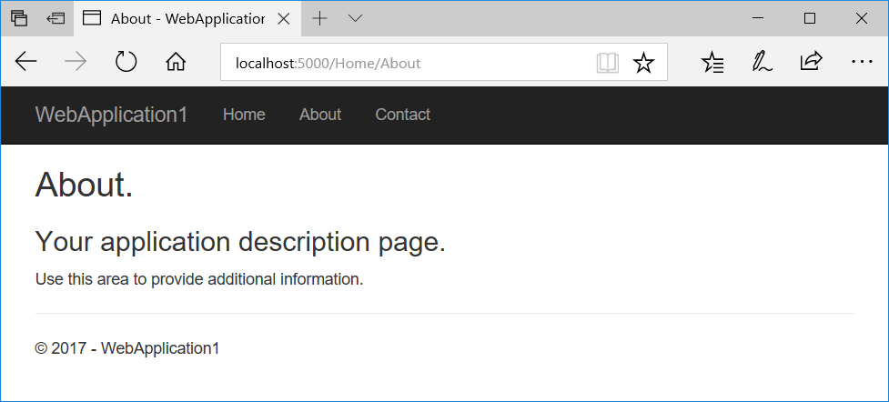 Microsoft Edge ブラウザーでレンダリングされた About ページ