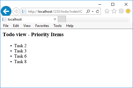 IndexVC アクションからの優先順位の項目