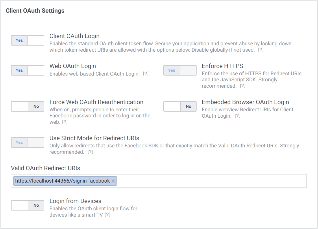 [Client OAuth Settings]\(クライアント OAuth の設定\) ページ