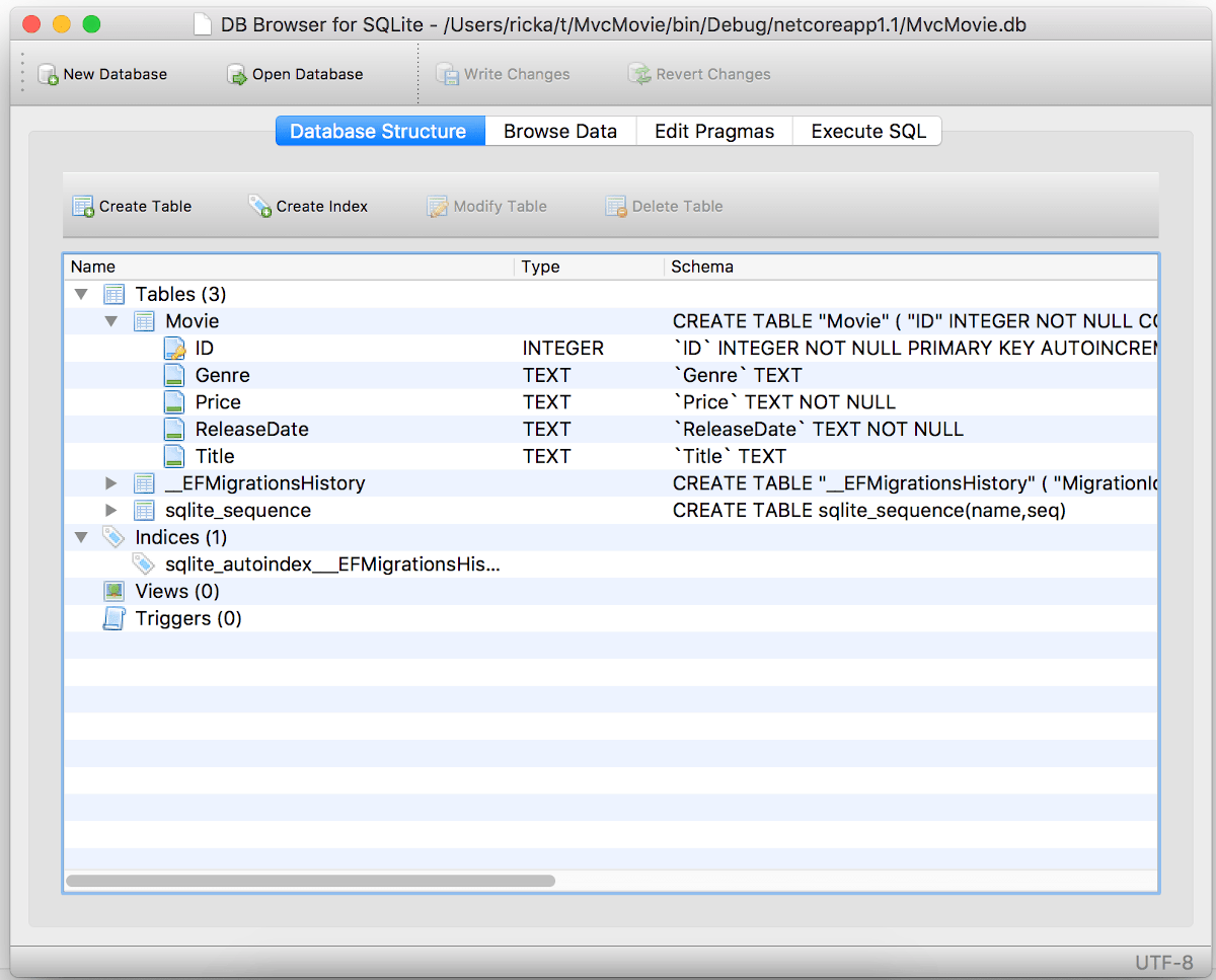 movie db を示している DB Browser for SQLite