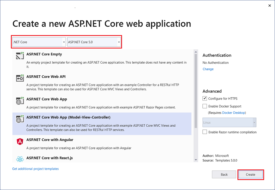 新しい ASP.NET Core Web アプリケーションを作成する