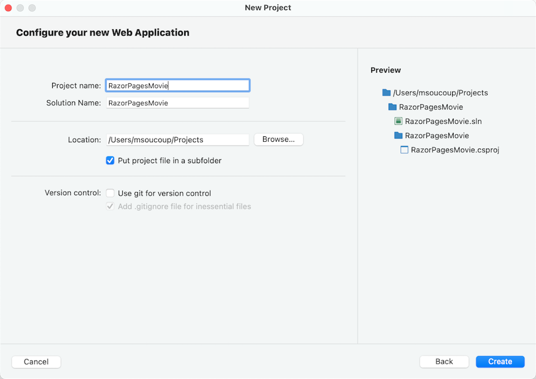 macOS でプロジェクトに名前を付ける