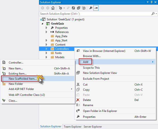 Creating a new scaffolded item