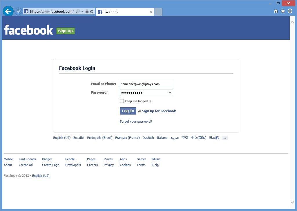 Image of Facebook login page