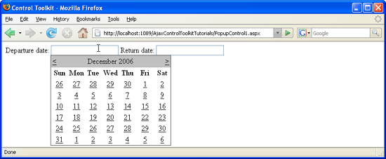 ユーザーがテキスト ボックスの中をクリックすると Calendar が表示される