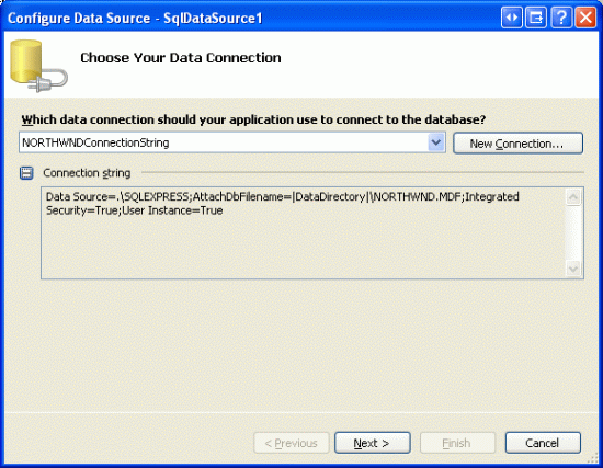 ドロップダウン リストから NORTHWINDConnectionString を選択する