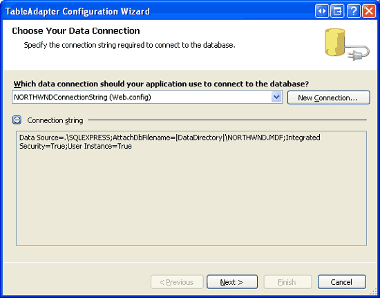 TableAdapter 構成ウィザードの最初のステップ