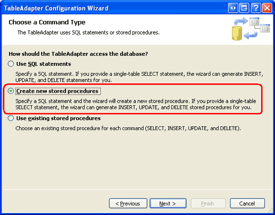 Choose the Create a new stored procedure Option