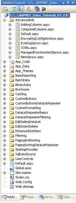 Add the ASP.NET Pages for the Advanced Data Access Layer Scenarios Tutorials