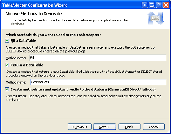 Name the Methods Fill and GetProducts