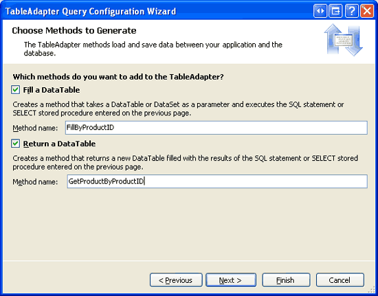 Rename the TableAdapter s Methods to FillByProductID and GetProductByProductID