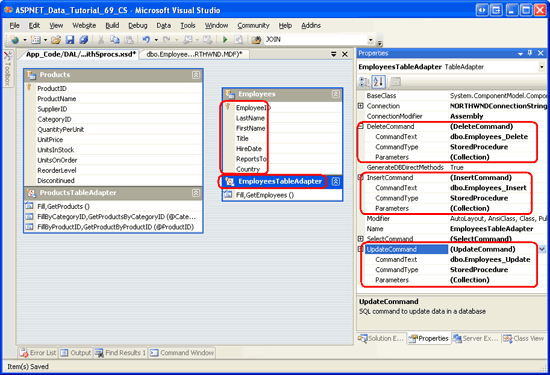 TableAdapter には、挿入、更新、削除の機能が含まれている