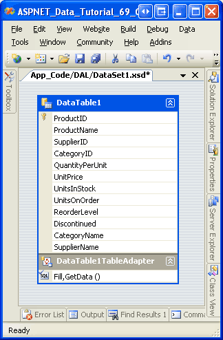 DataTable には、列リストで返される各フィールドの列が含まれている