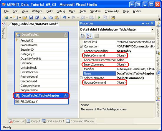 InsertCommand、UpdateCommand、DeleteCommand の各プロパティは 