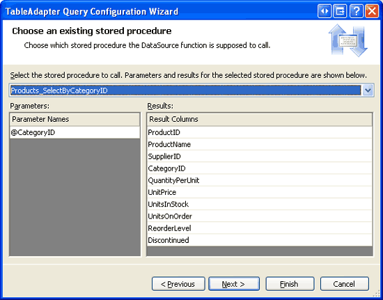 Products_SelectByCategoryID ストアド プロシージャを選択する