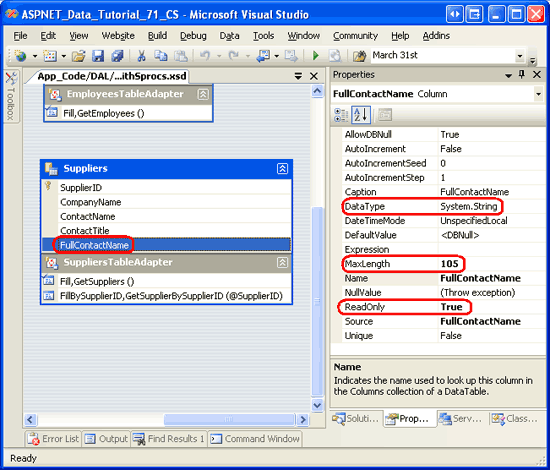 FullContactName 列が読み取り専用としてマークされている