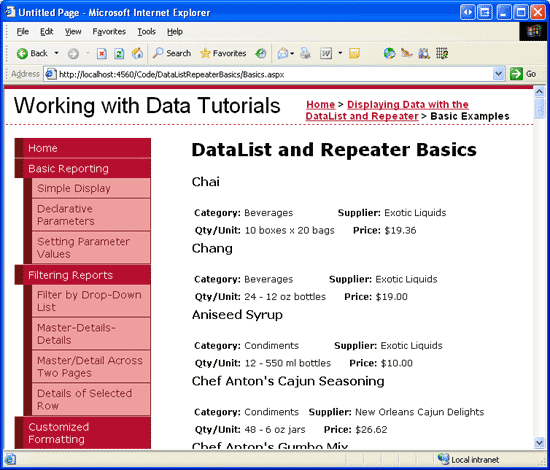 各製品の出力は、DataList s ItemTemplate を使用してレンダリングされます