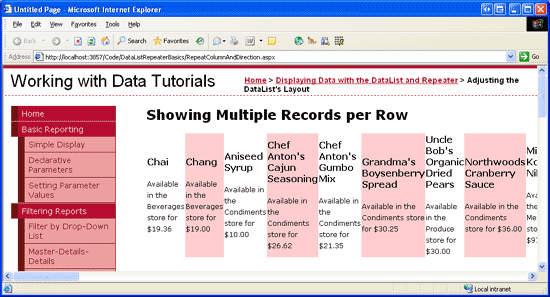 For Sufficiently Large Data Sources, a Single Column DataList Will Require Horizontal Scrolling